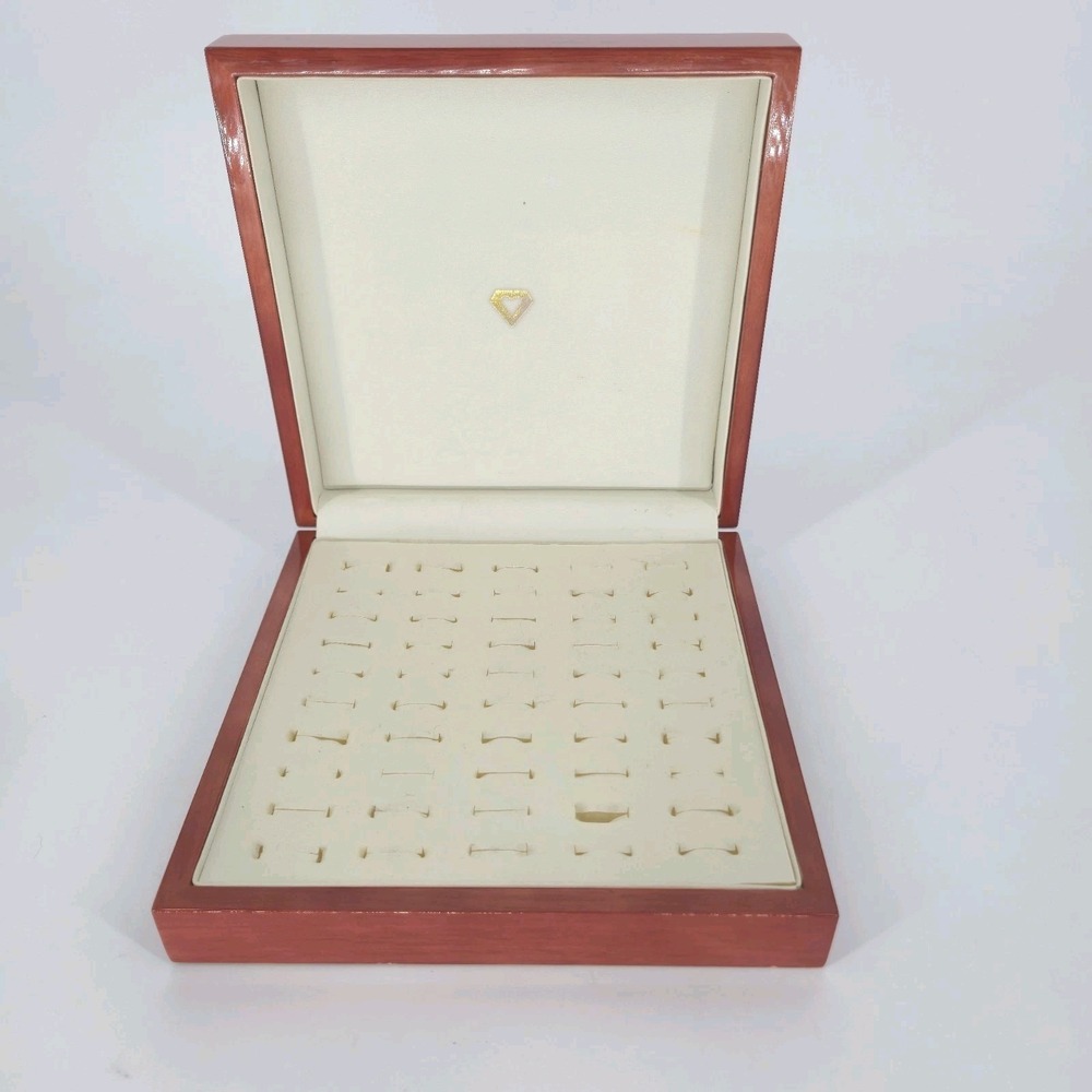 Gemporia Coloured Rocks 50 Ring Display Jewelry Box Wood Lidded Stacker Tray COA